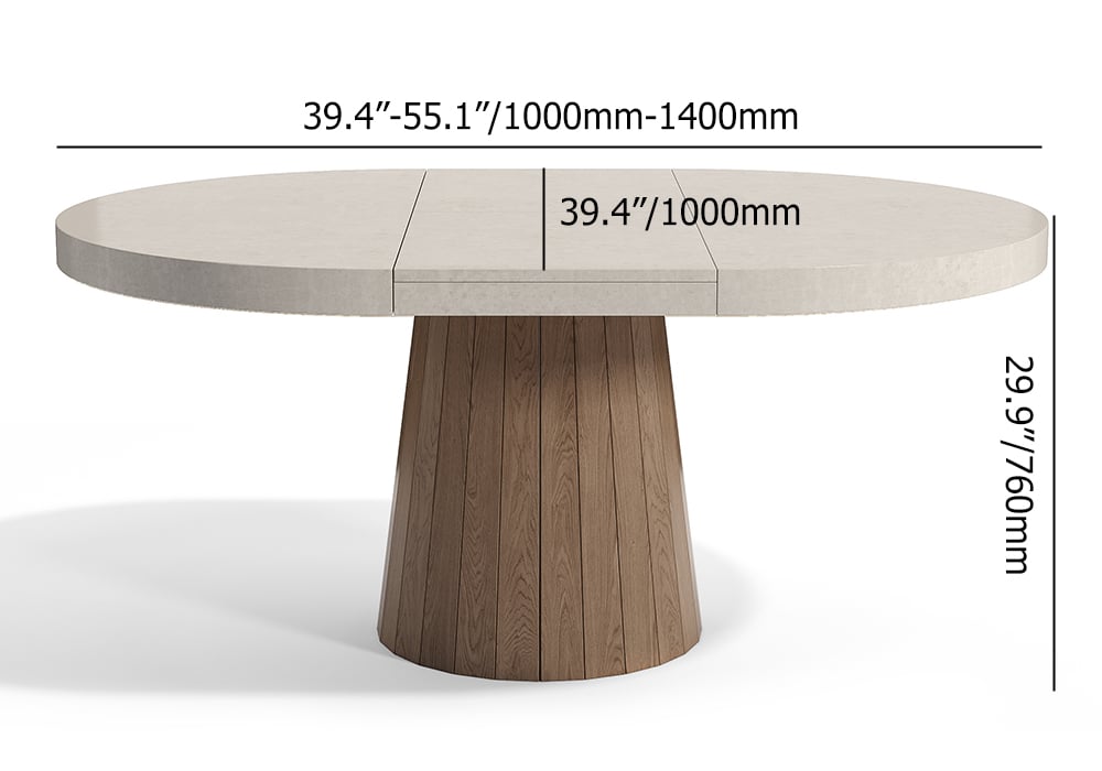 HMR 39"-55" Japandi Style Oval & Round Extendable Wood Dining Table (Seats 4-6 People) - Gray