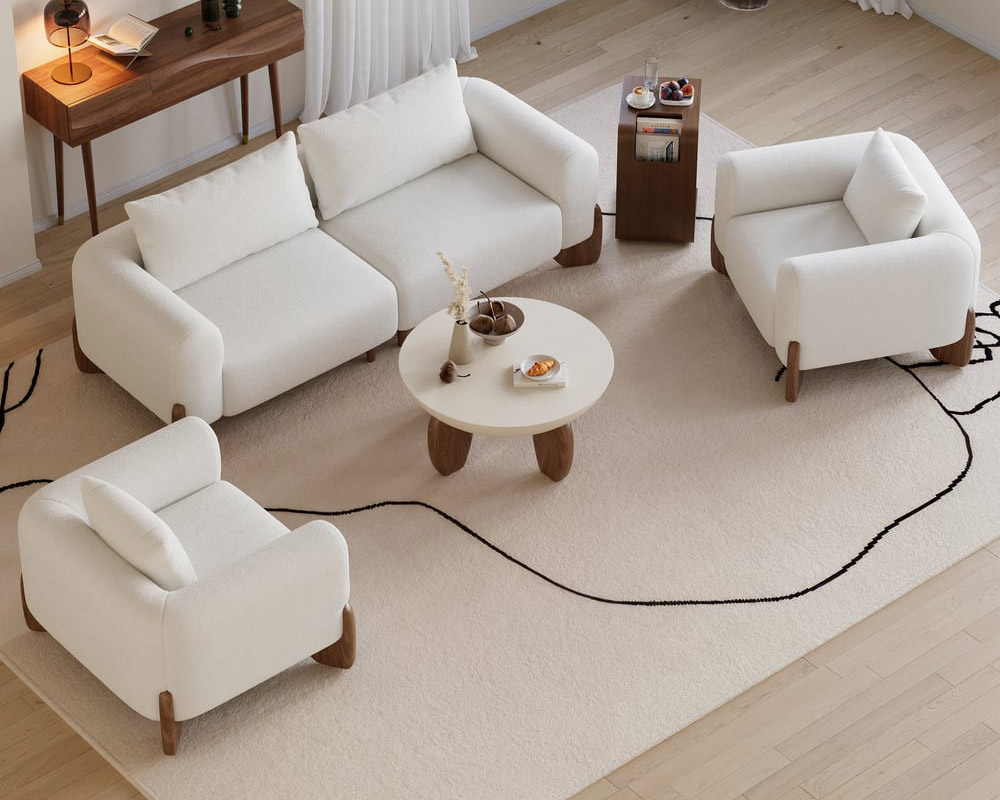 HMR Curva Living Room Set - White, Without Coffee Table