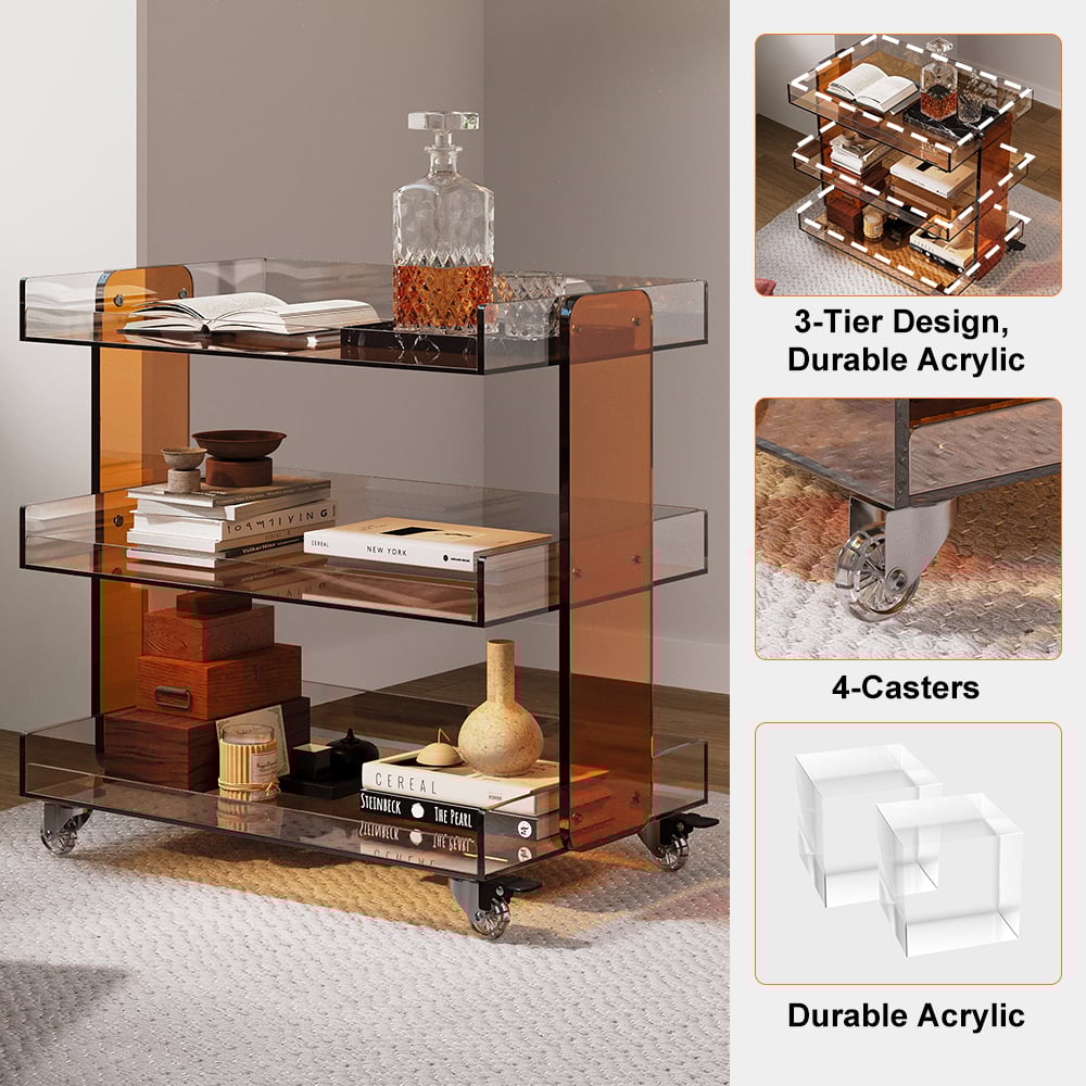 HMR - 23.6" Modern 3-Tier Acrylic Bar Cart