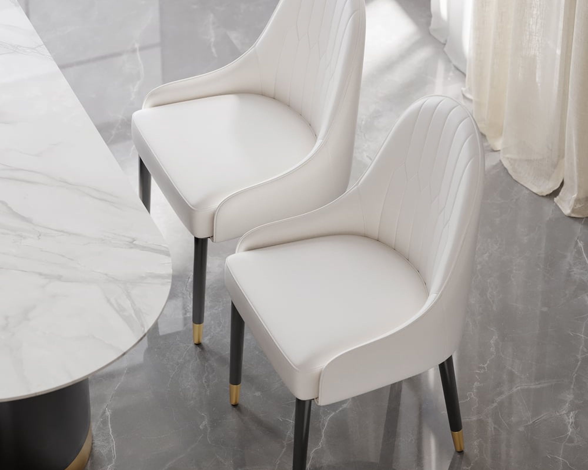 HMR Darg Series Modern PU Leather Upholstery Dining Chairs - Off-White, Set of 4