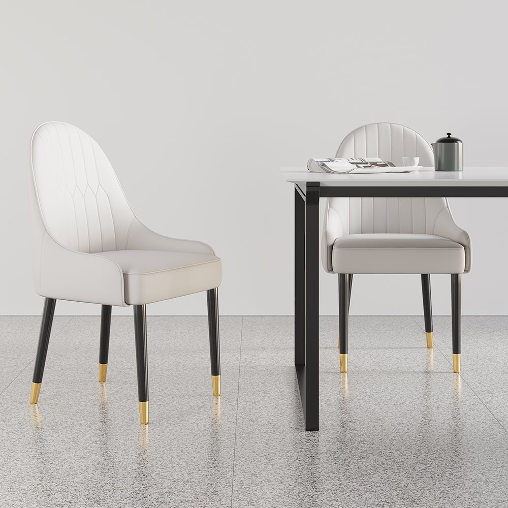 HMR Darg Series Modern PU Leather Upholstery Dining Chairs - Off-White, Set of 4