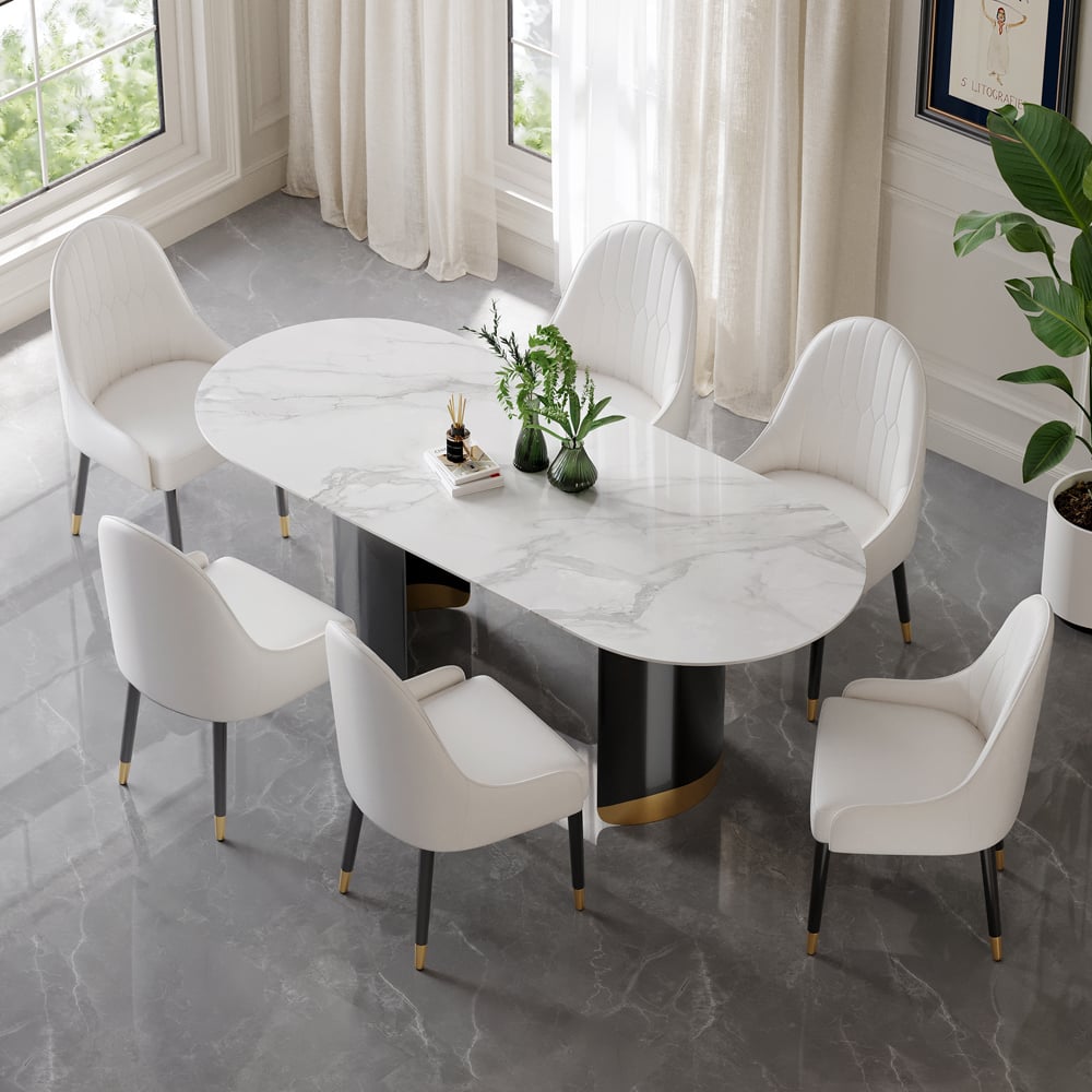 HMR Darg Series Modern PU Leather Upholstery Dining Chairs - Off-White, Set of 4