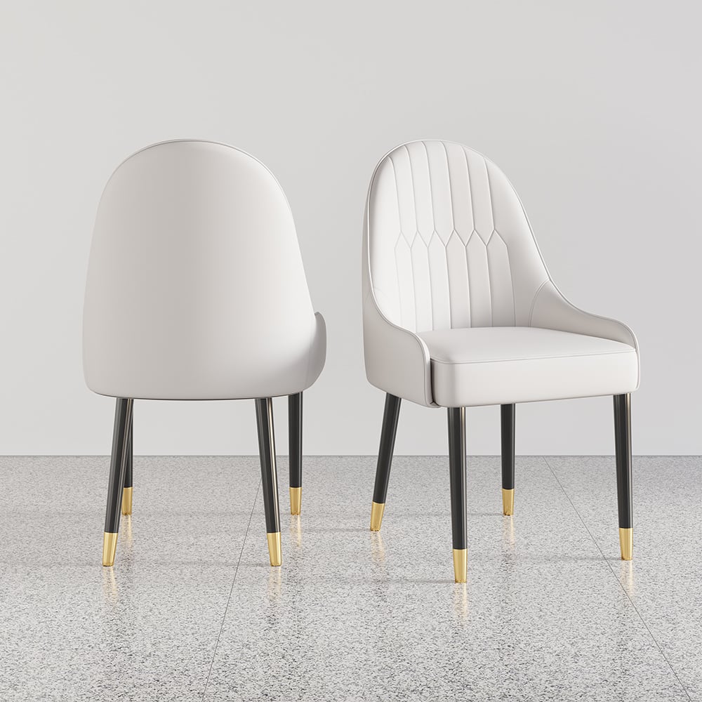 HMR Darg Series Modern PU Leather Upholstery Dining Chairs - Off-White, Set of 4