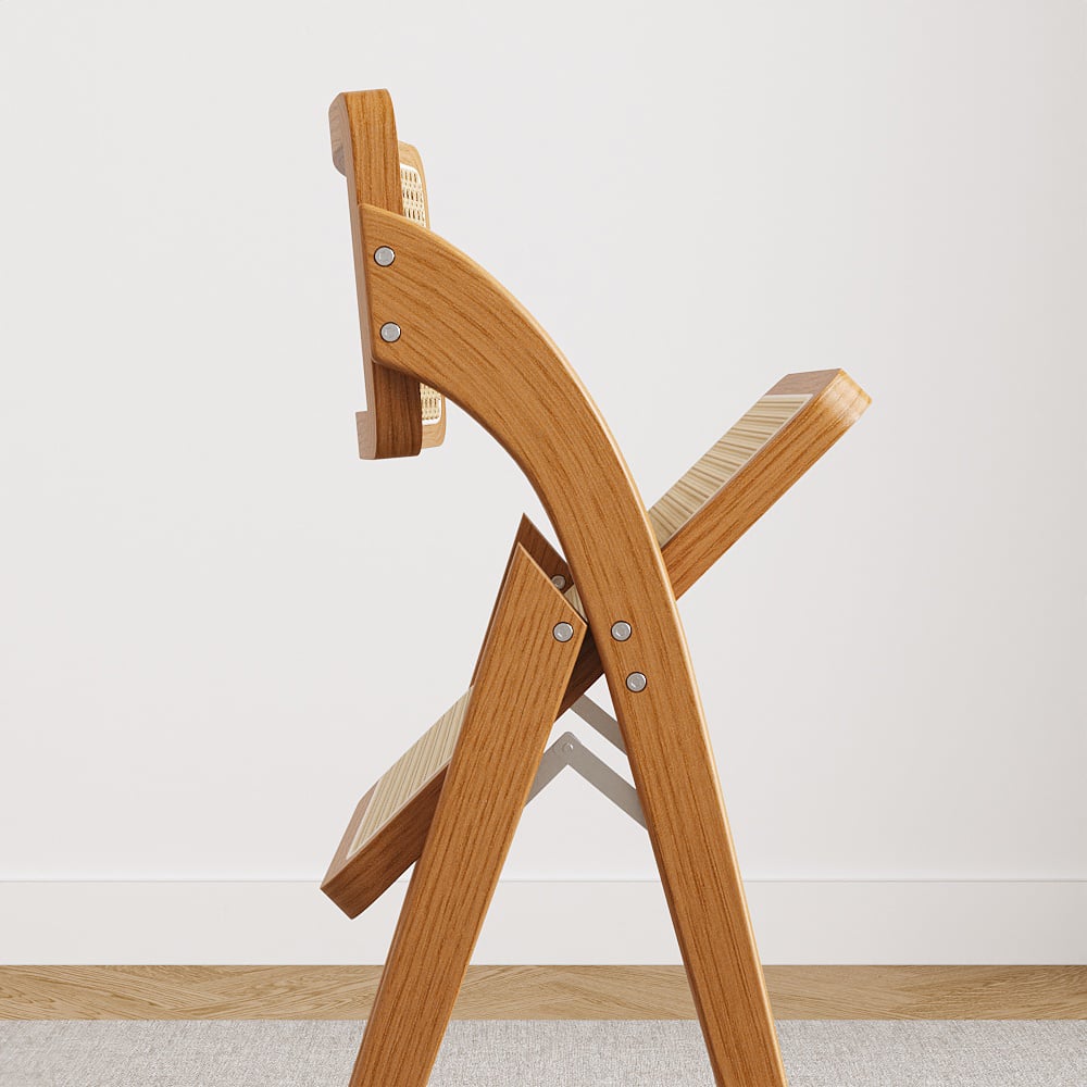 HMR Japandi Folding Solid Wood Natural Dining Chairs - Walnut, 8-Pieces