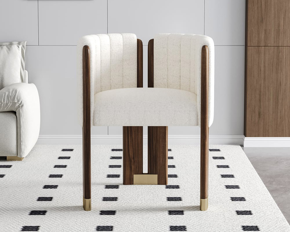 HMR - Velvet Fluted Upholstered Accent Chair with Wood Frame