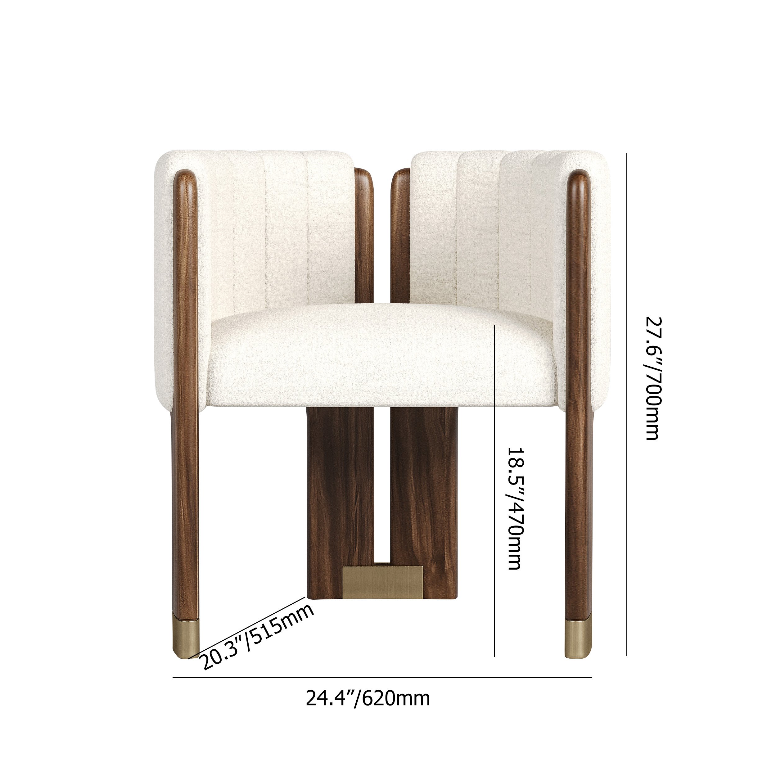 HMR Boucle Fluted Upholstered Accent Chair with Wood Frame - White