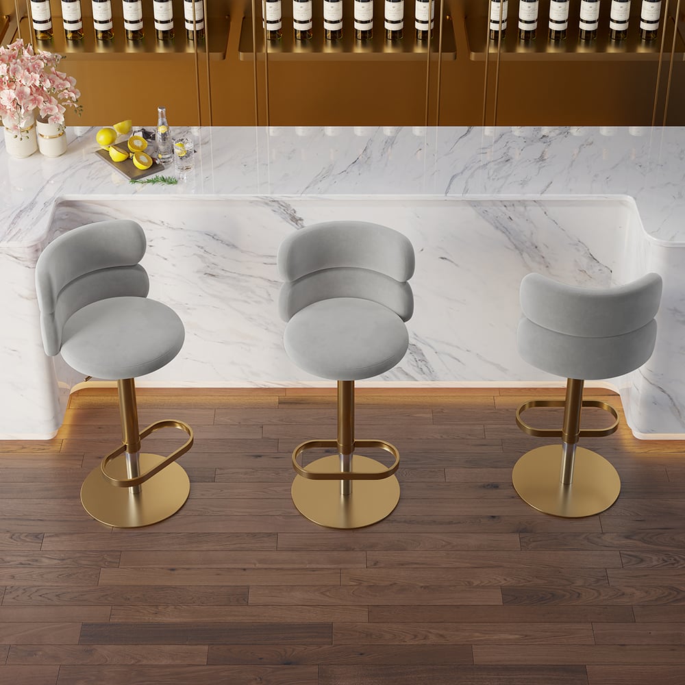 HMR Affordable Luxury Modern Adjustable Swivel Bar Stools with Velvet Upholstery - Gray, 4-Pieces