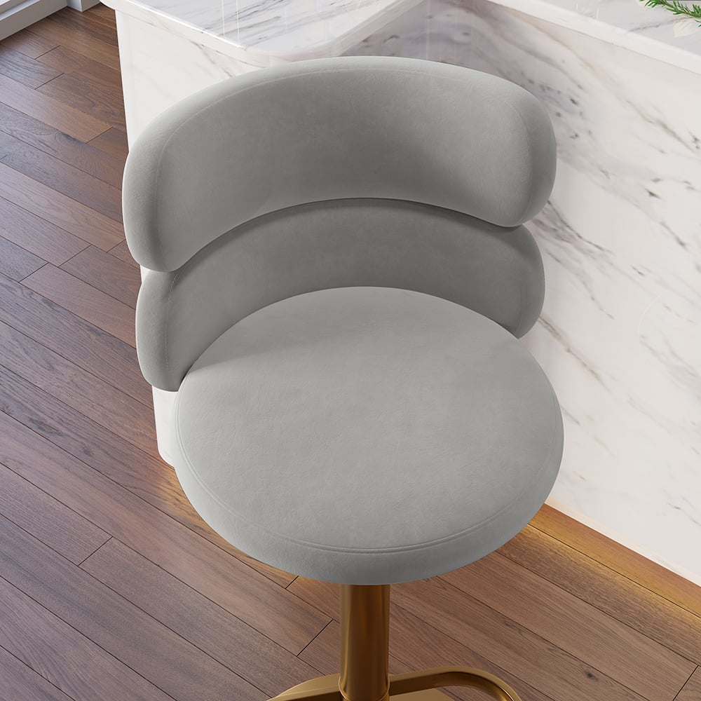 HMR Affordable Luxury Modern Adjustable Swivel Bar Stools with Velvet Upholstery - Gray, 4-Pieces