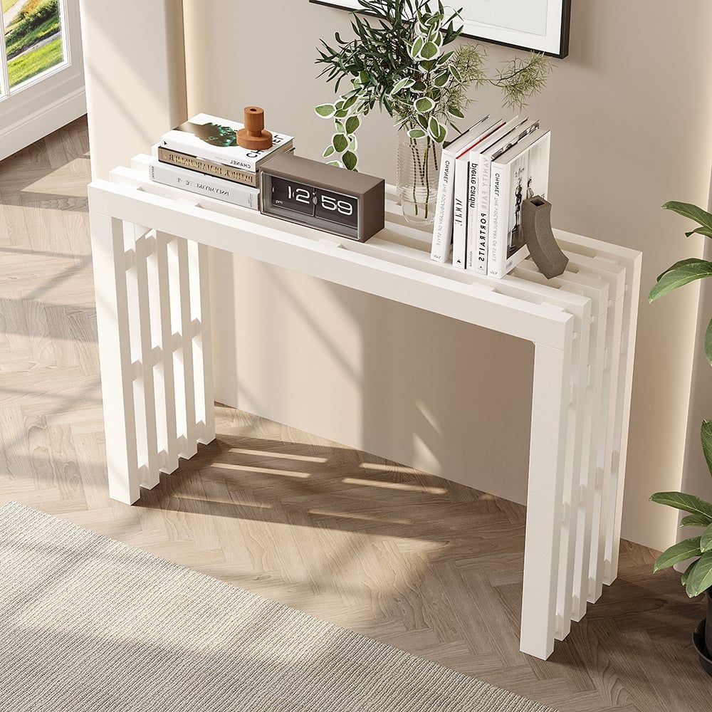 HMR - 48" Modern White Waterfall Console Table Narrow Wooden Entryway Table
