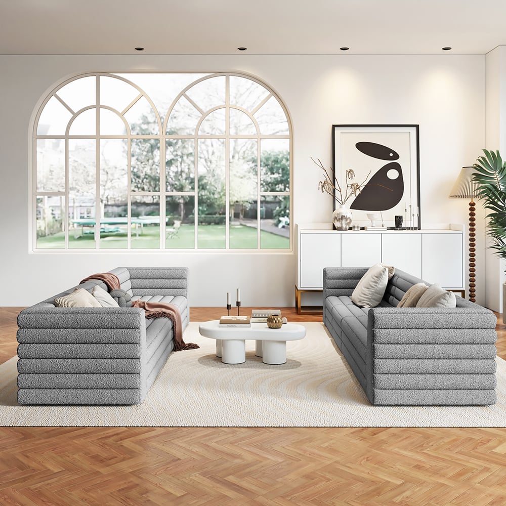 HMR 126" U-Shaped Modern Modular Sectional Sofa for 8 Seaters - Gray, Boucle