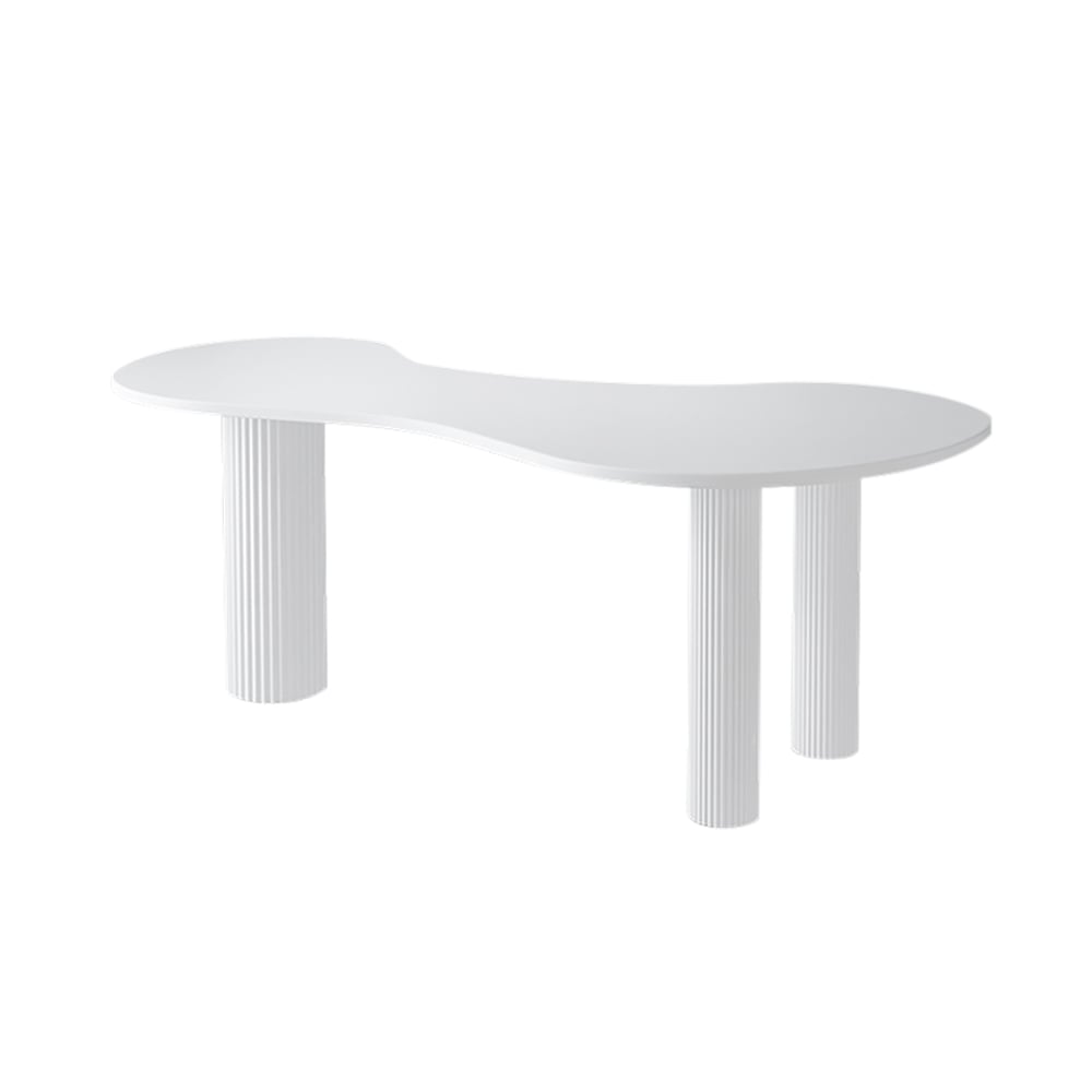 HMR - 55.1" Japandi White Curved Desk Home Office Pedestal Desk with 3 Legs Writing Desk