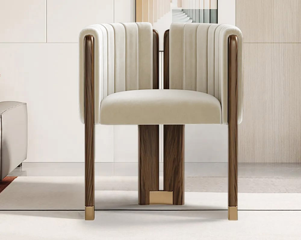 HMR - Velvet Fluted Upholstered Accent Chair with Wood Frame