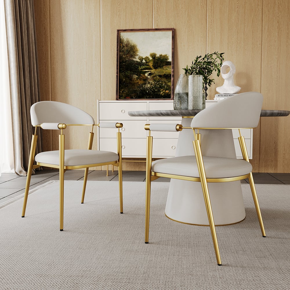 HMR - Set of 2 Affordable Luxury Modern Dining Chairs with PU Leather Upholstery White