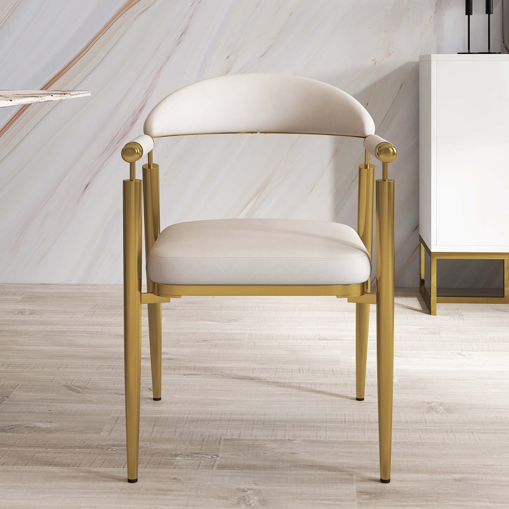HMR - Set of 2 Affordable Luxury Modern Dining Chairs with PU Leather Upholstery White