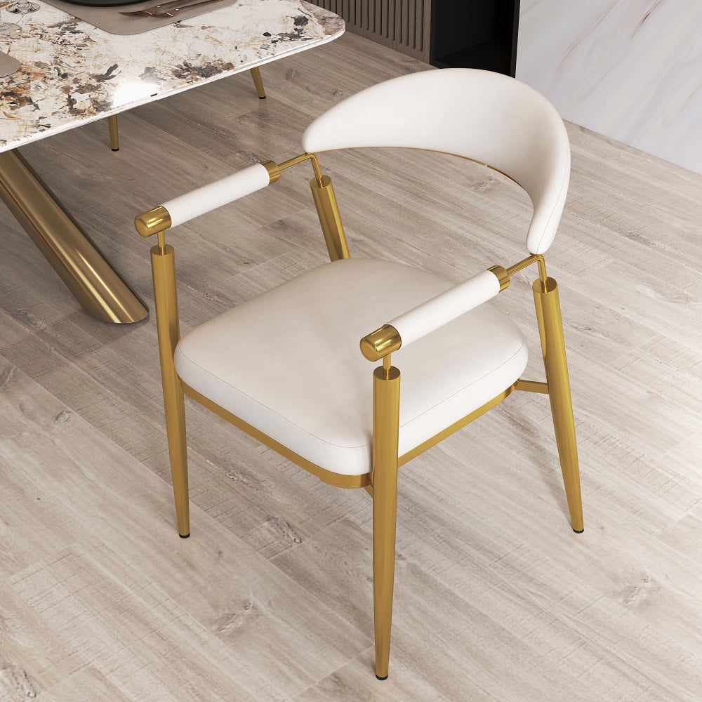 HMR - Set of 2 Affordable Luxury Modern Dining Chairs with PU Leather Upholstery White