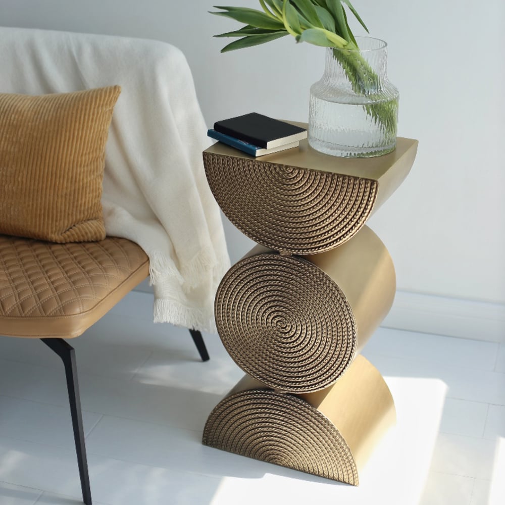 HMR - 14" Metal Art Decor Gold Side Table