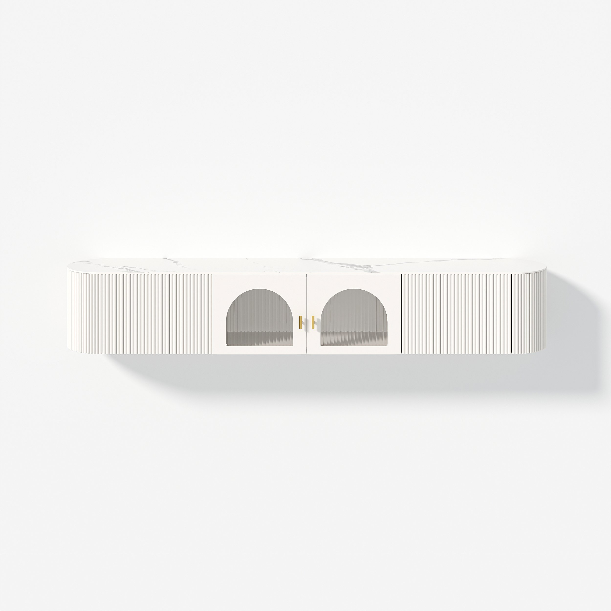 HMR - 70.8" White Sintered Stone Floating Wall-Mounted TV Stand