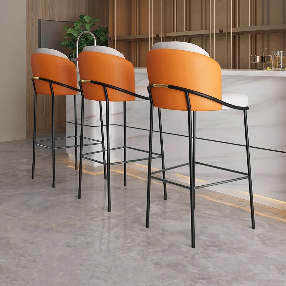HMR Linenic Series Modern PU Leather Bar Stools - Orange, 20.9"L x 20.9"W x 41.3"H, 8-Pieces
