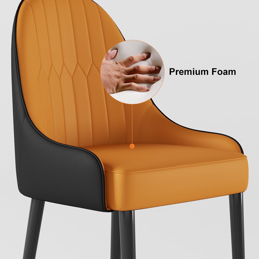 HMR Darg Series Modern PU Leather Upholstery Dining Chairs - Orange/Black, Set of 4