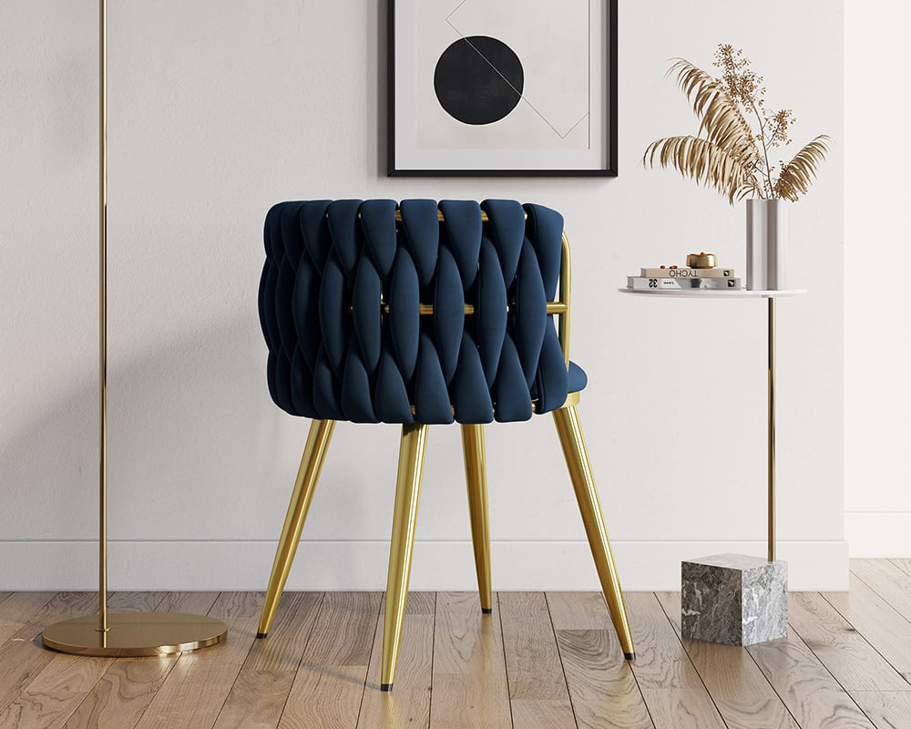 HMR Sweave Nordic Barrel Dining Chair with Velvet Upholstery (Set of 2) - Blue