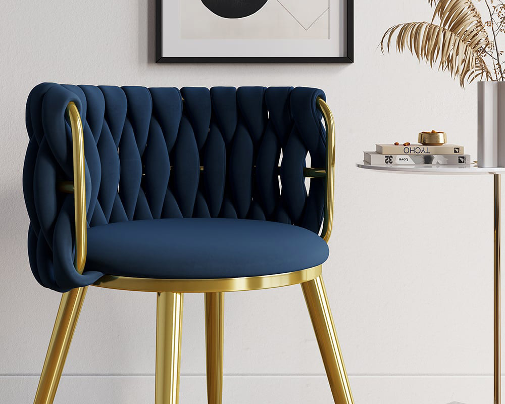 HMR Sweave Nordic Barrel Dining Chair with Velvet Upholstery (Set of 2) - Blue