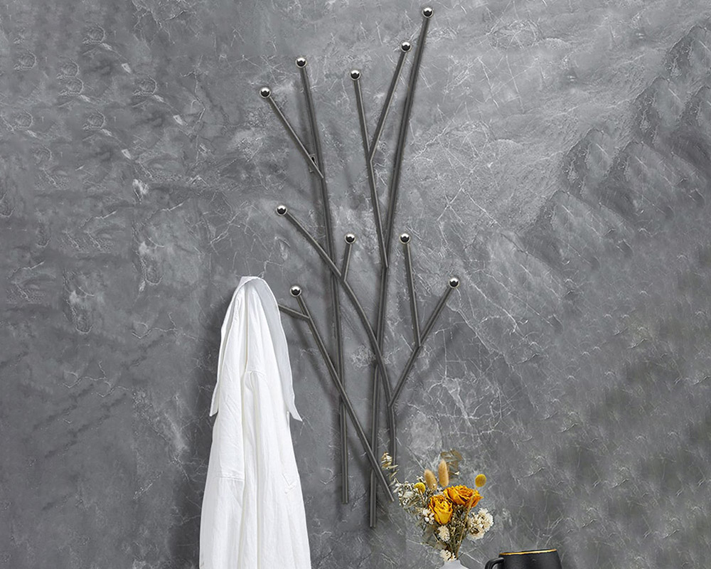 HMR Modern 11-Hook Wall Mounted Coat Rack with Tree Branch Shape - Black