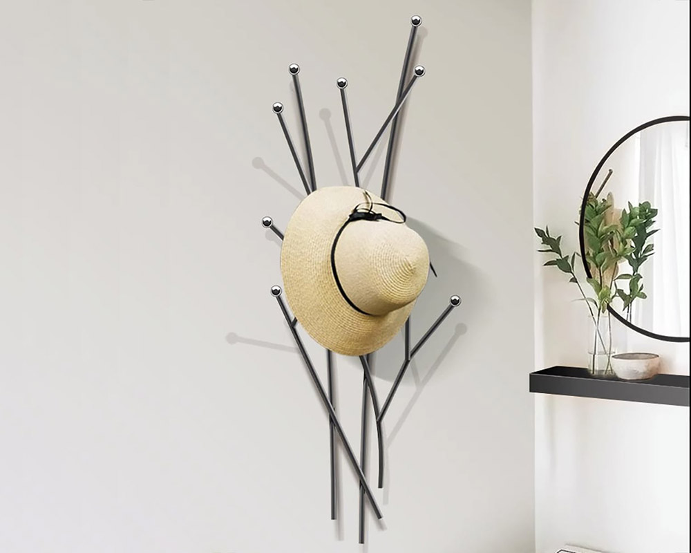 HMR Modern 11-Hook Wall Mounted Coat Rack with Tree Branch Shape - Black