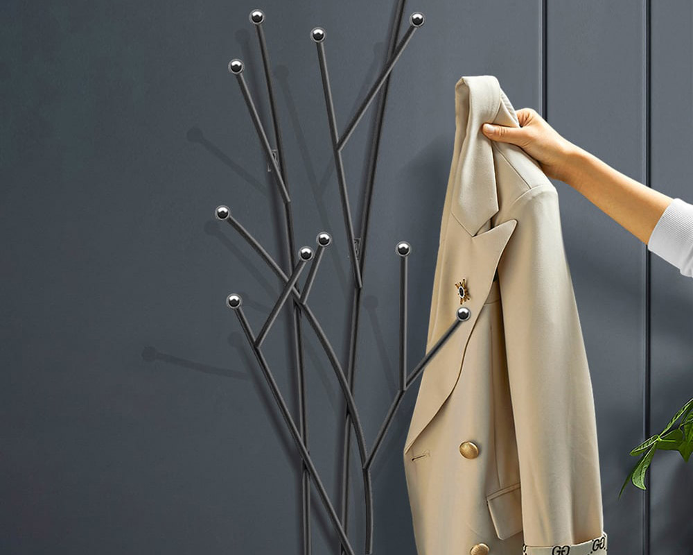 HMR Modern 11-Hook Wall Mounted Coat Rack with Tree Branch Shape - Black