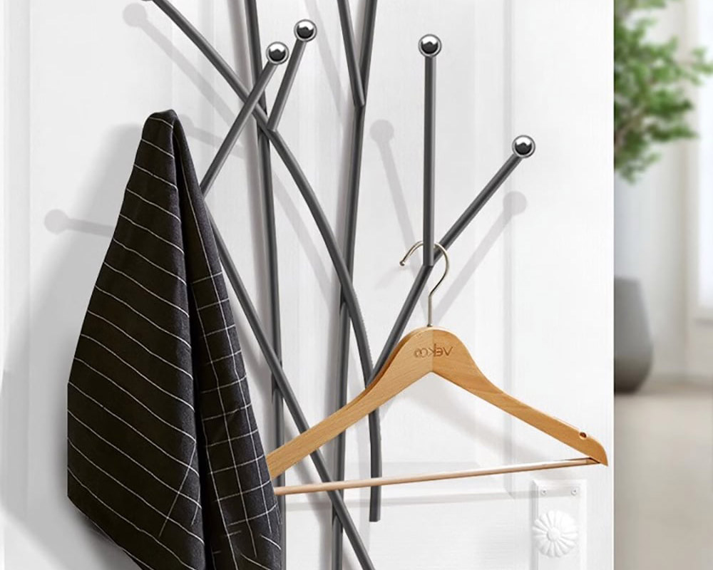 HMR Modern 11-Hook Wall Mounted Coat Rack with Tree Branch Shape - Black