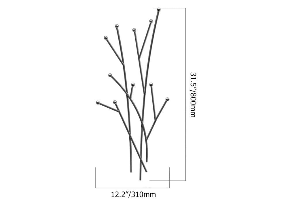HMR Modern 11-Hook Wall Mounted Coat Rack with Tree Branch Shape - Black
