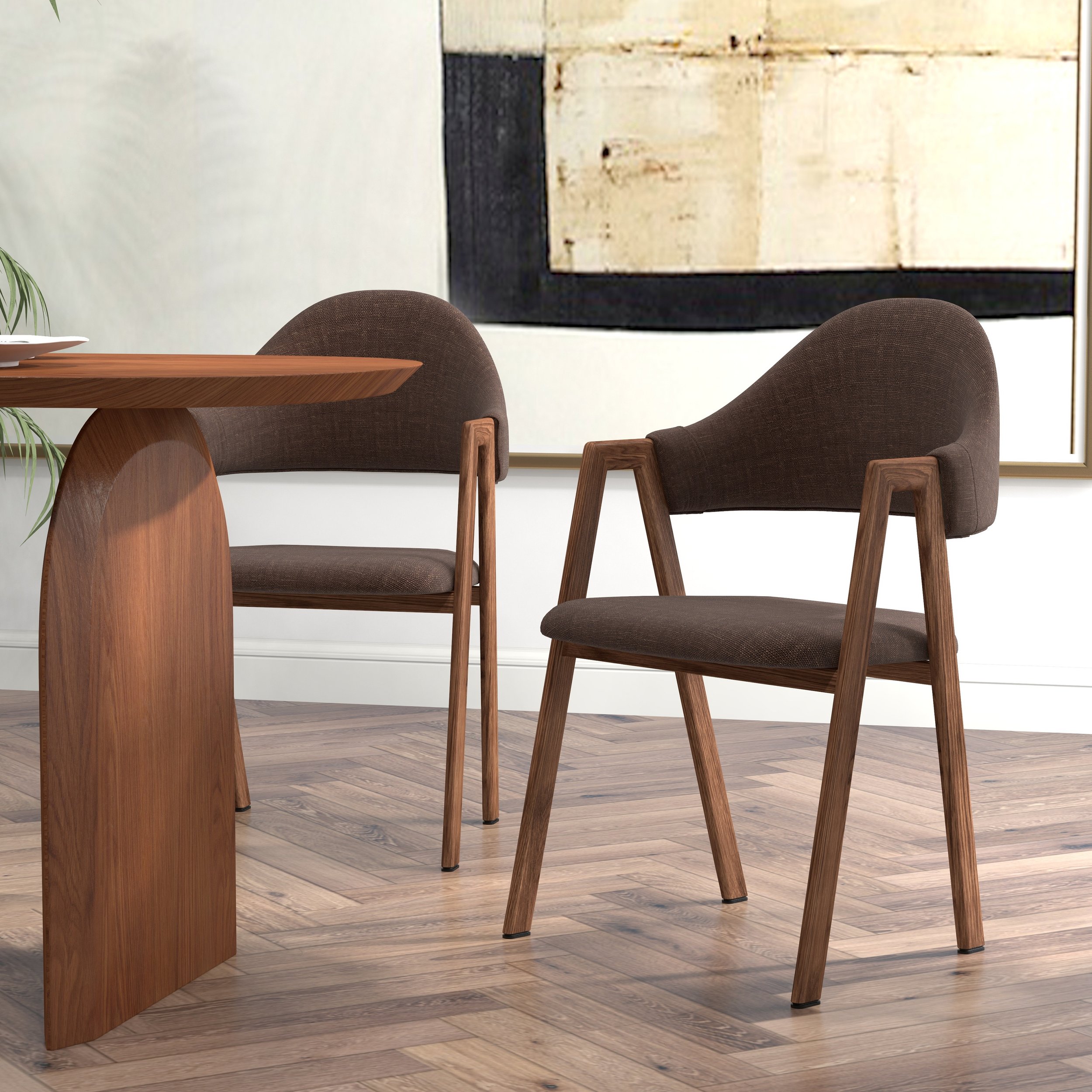 HMR Modern Dining Chairs with Linen Upholstery - Brown, 8-Pieces