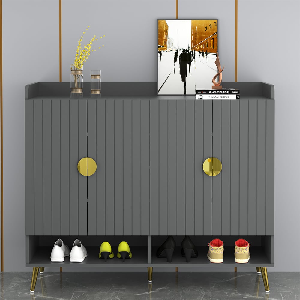 HMR Yellar Nordic Entryway Shoe Cabinet with Doors & Open Shelves - Gray, 47.2" (10 Shelves)