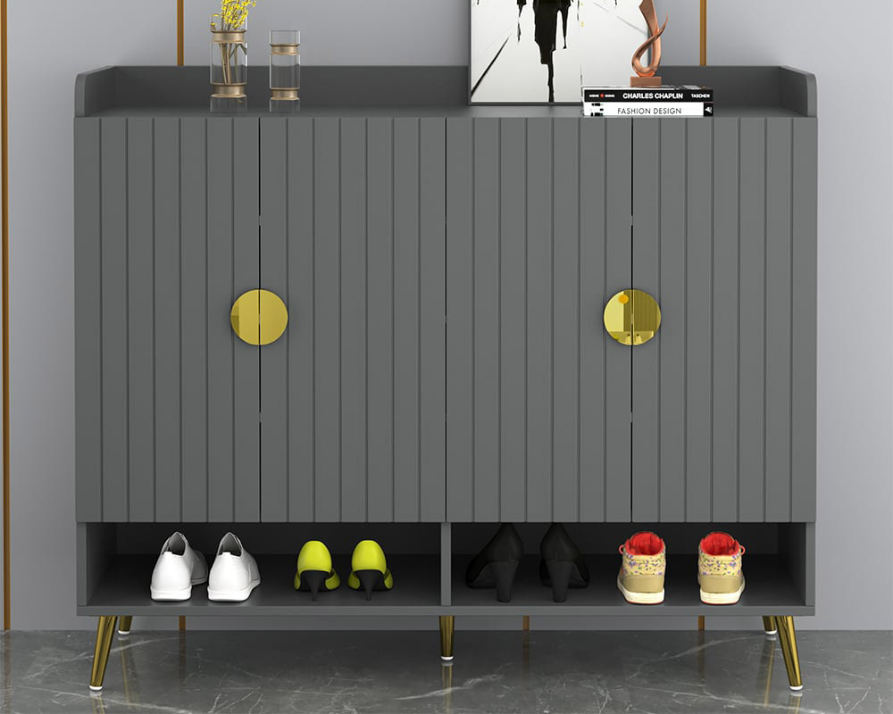 HMR Yellar Nordic Entryway Shoe Cabinet with Doors & Open Shelves - Gray, 47.2" (10 Shelves)