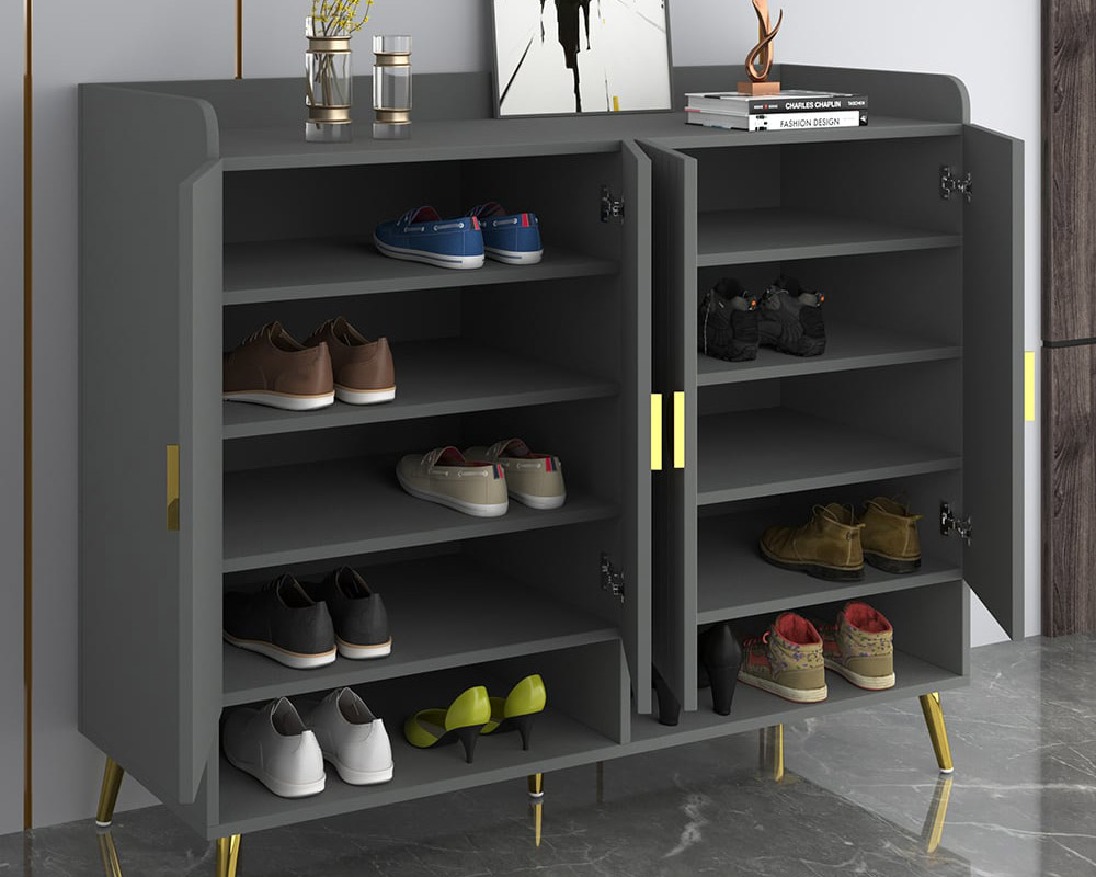 HMR Yellar Nordic Entryway Shoe Cabinet with Doors & Open Shelves - Gray, 47.2" (10 Shelves)