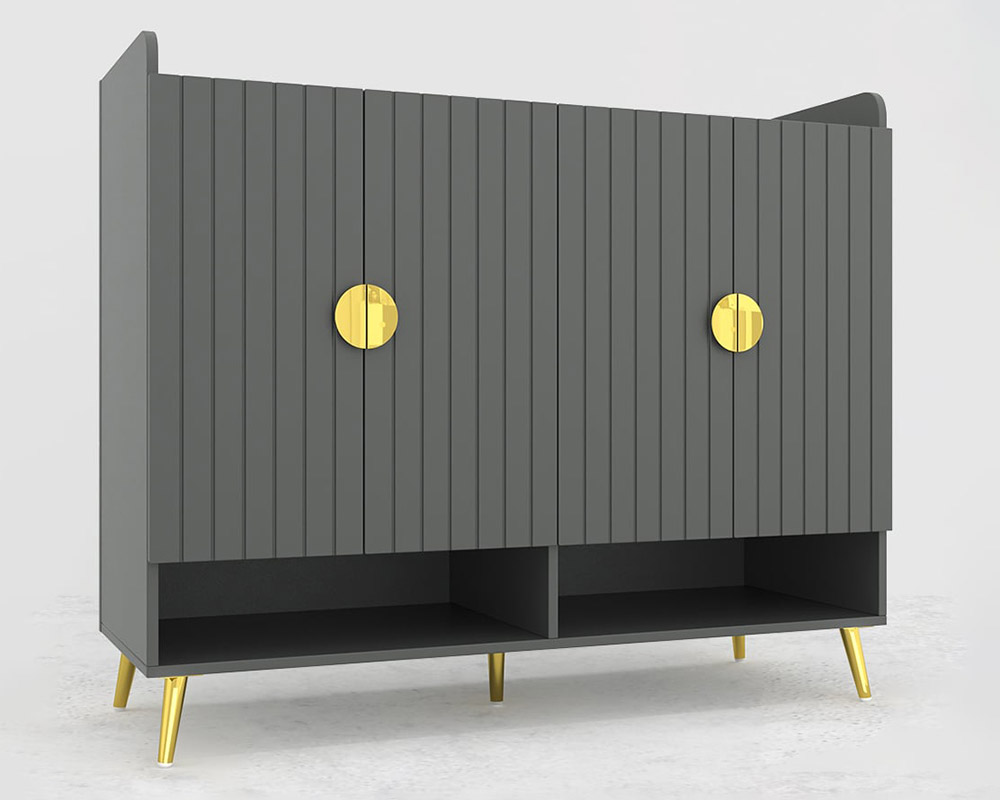 HMR Yellar Nordic Entryway Shoe Cabinet with Doors & Open Shelves - Gray, 47.2" (10 Shelves)