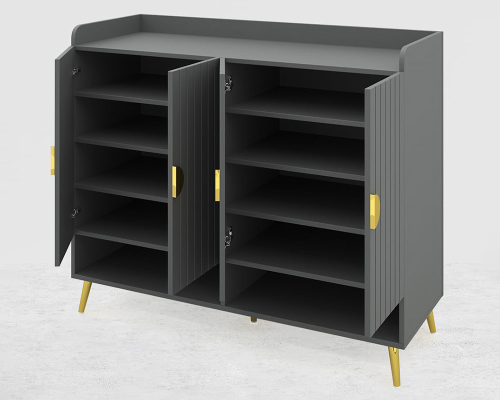 HMR Yellar Nordic Entryway Shoe Cabinet with Doors & Open Shelves - Gray, 47.2" (10 Shelves)