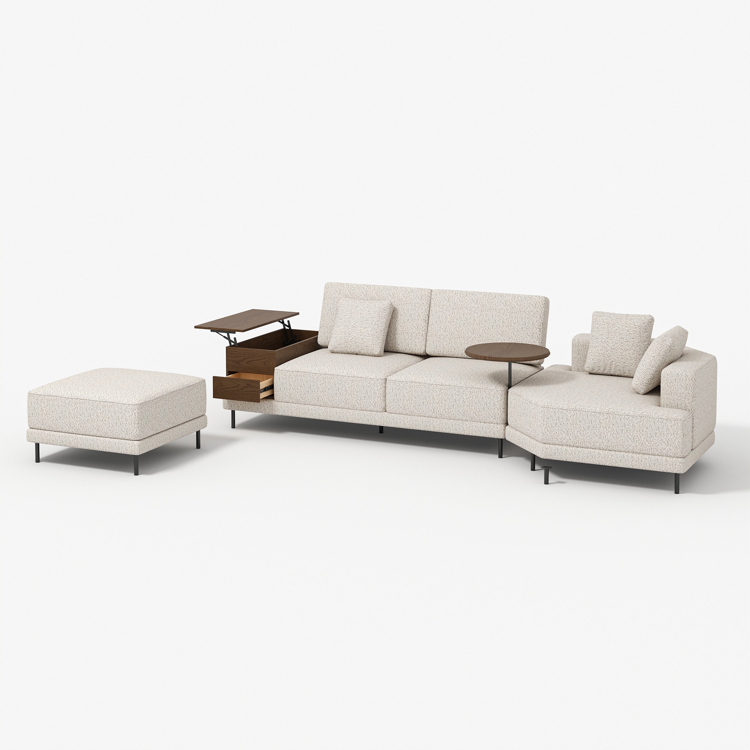 HMR - 143" Linen Modular Sectional Sofa with Storage & Swivel Tray