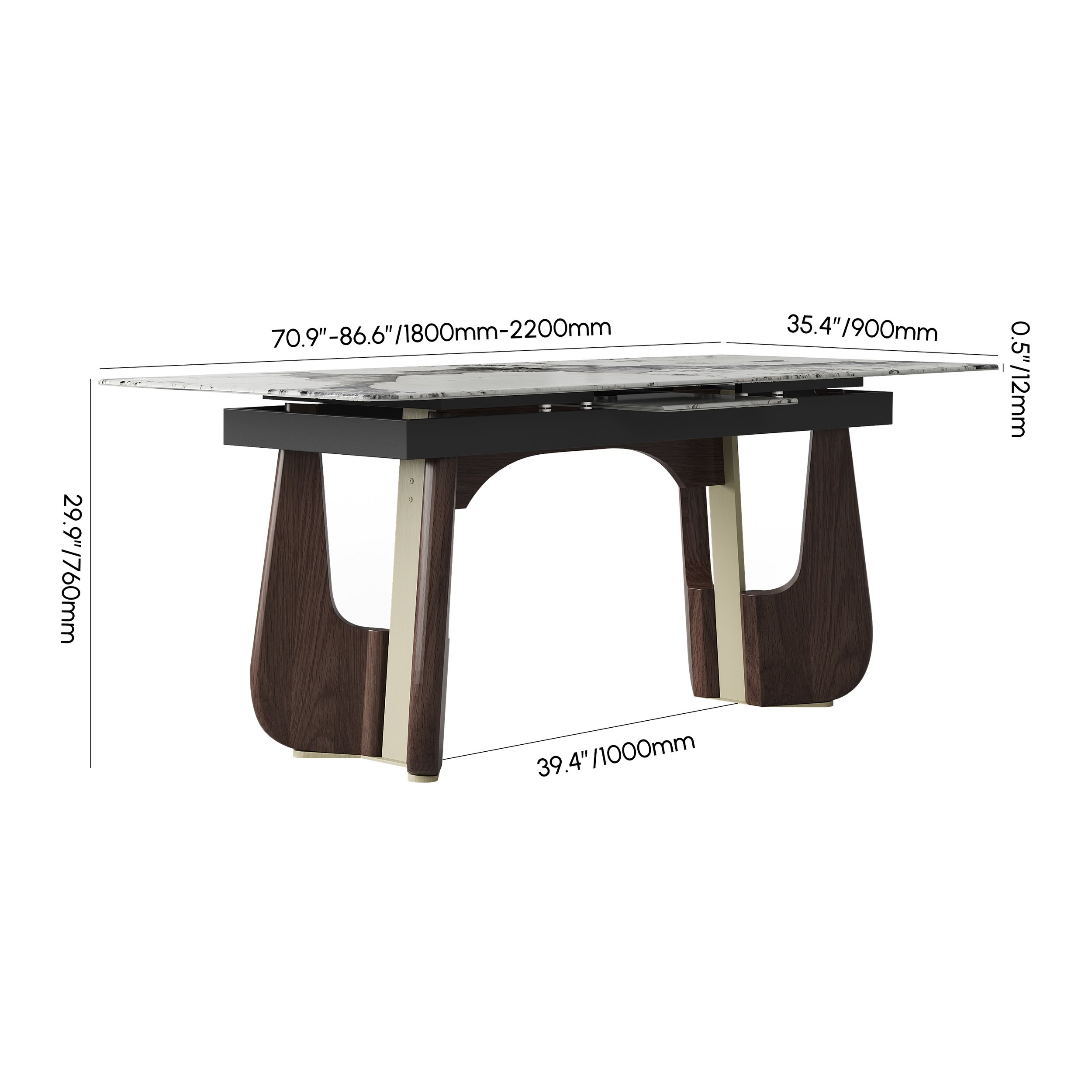 HMR - 71"-87" Rectangle Extendable Dining Table Sintered Stone Top for 6-8 People