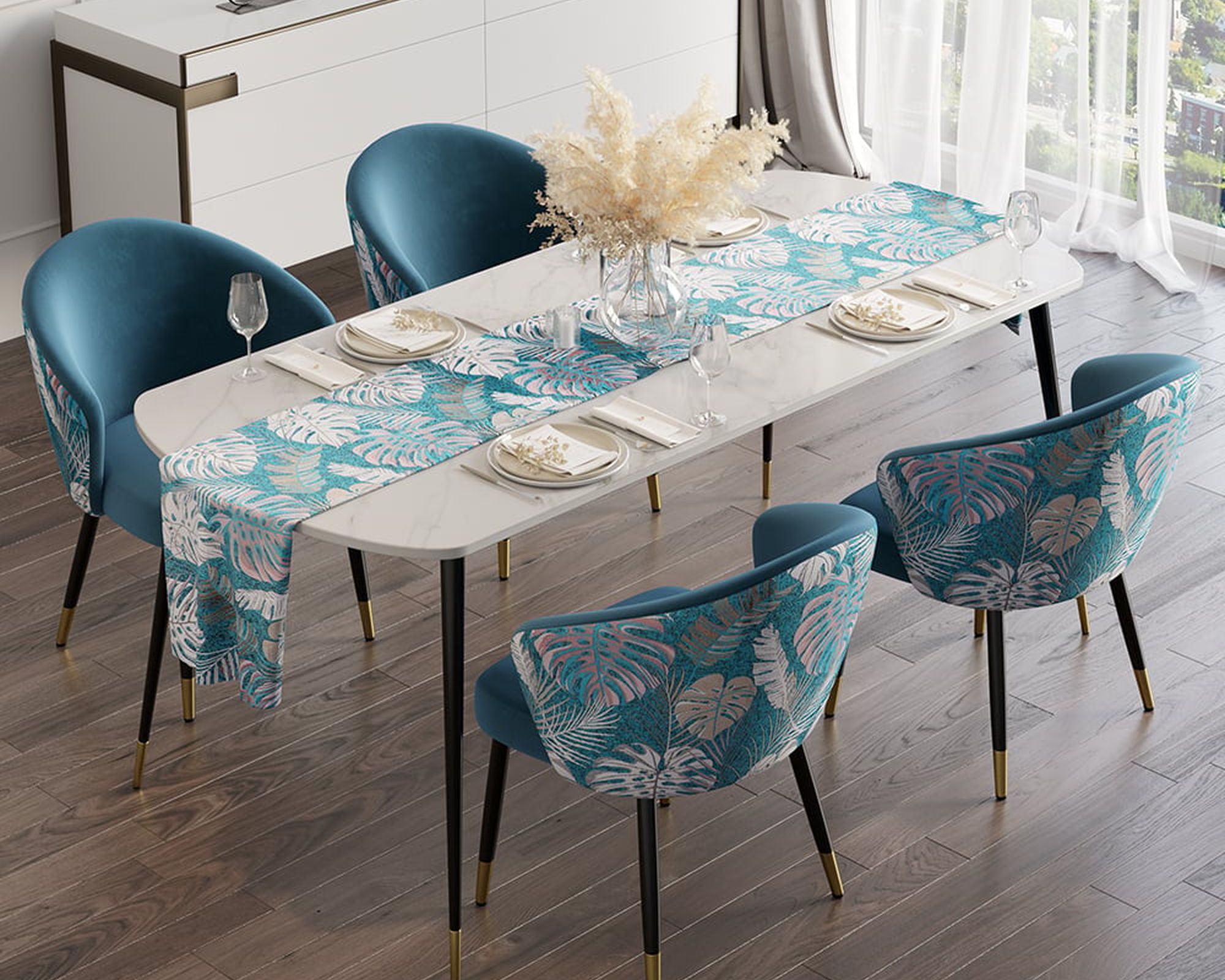 HMR Modern Dining Chairs with Velvet Upholstery - Blue, 1-Piece