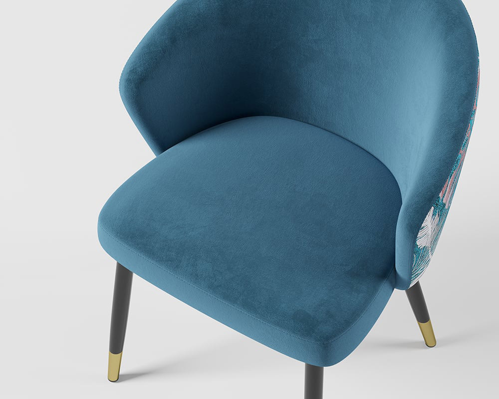 HMR Modern Dining Chairs with Velvet Upholstery - Blue, 1-Piece