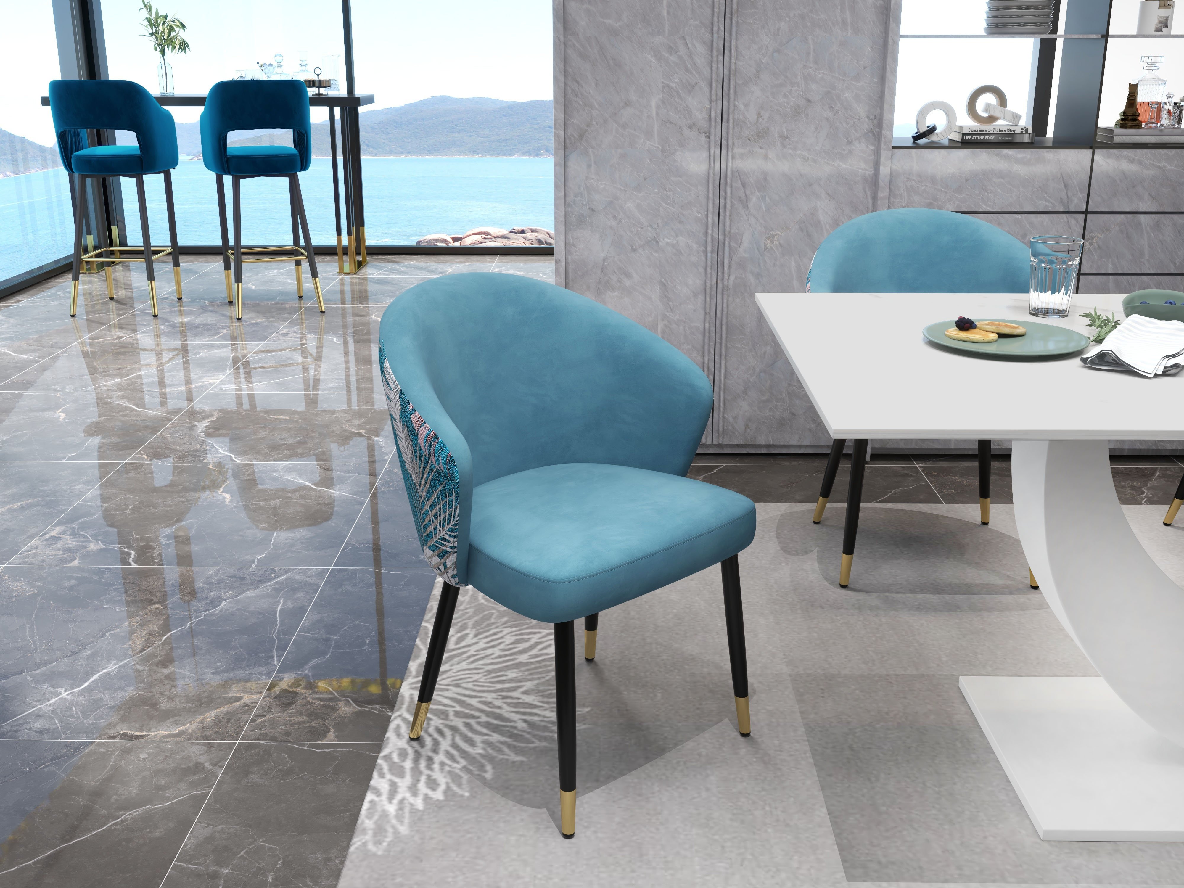 HMR Modern Dining Chairs with Velvet Upholstery - Blue, 1-Piece