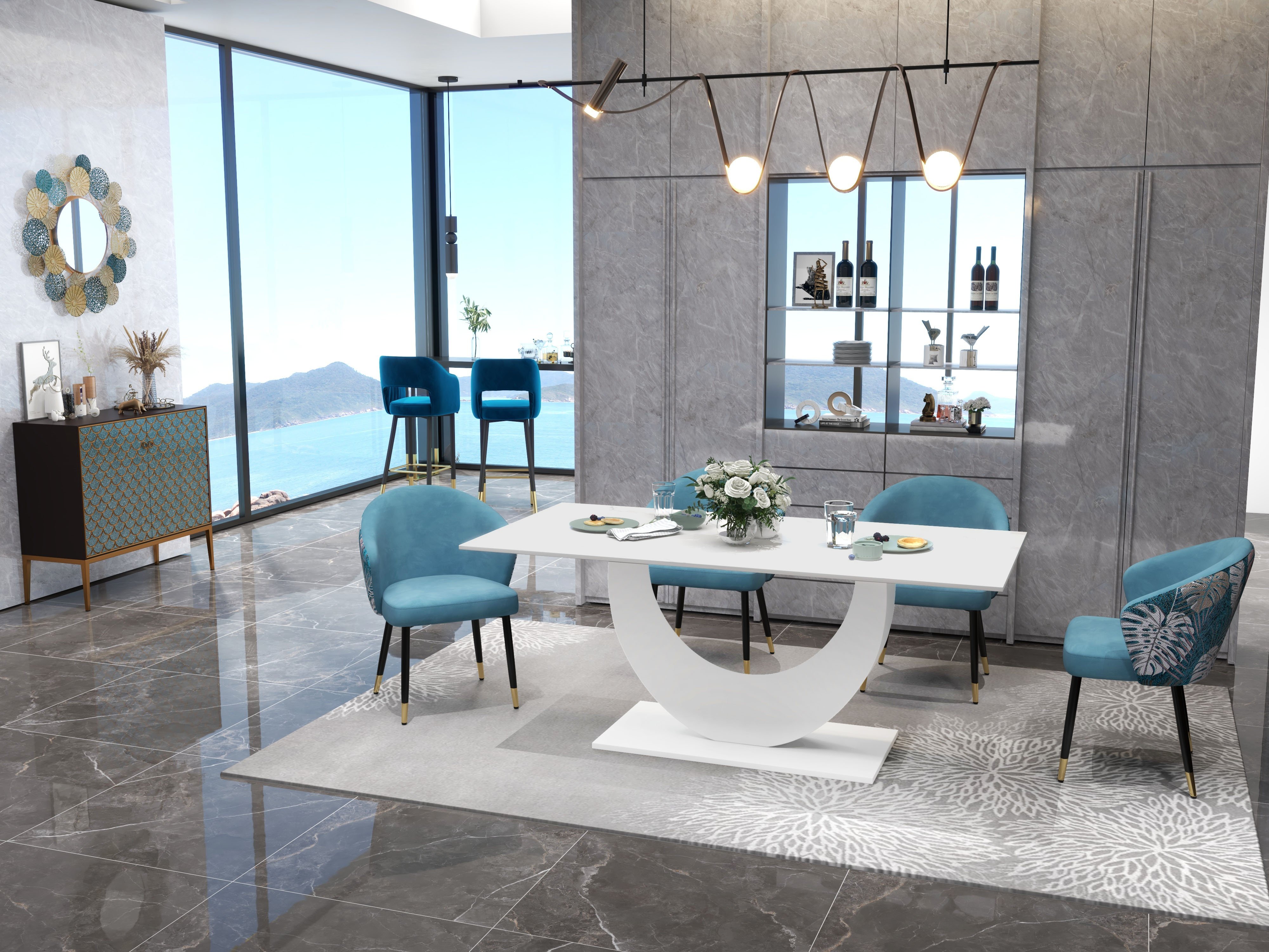 HMR Modern Dining Chairs with Velvet Upholstery - Blue, 1-Piece
