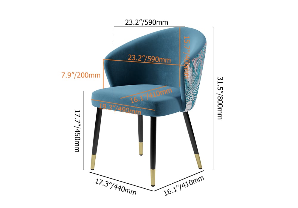 HMR Modern Dining Chairs with Velvet Upholstery - Blue, 1-Piece