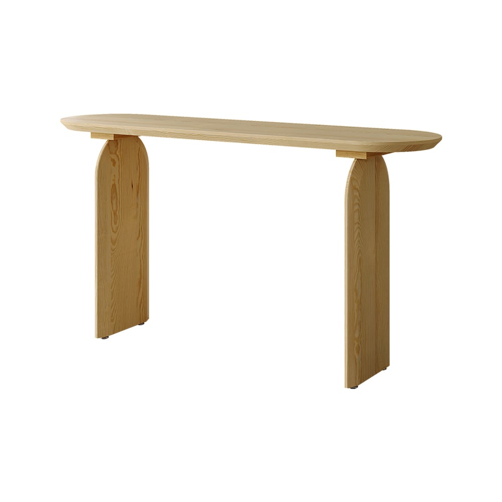 HMR - Tintica 59.1" Rustic Solid Wood Long Console Table Natural Entryway Table Pedestal Base