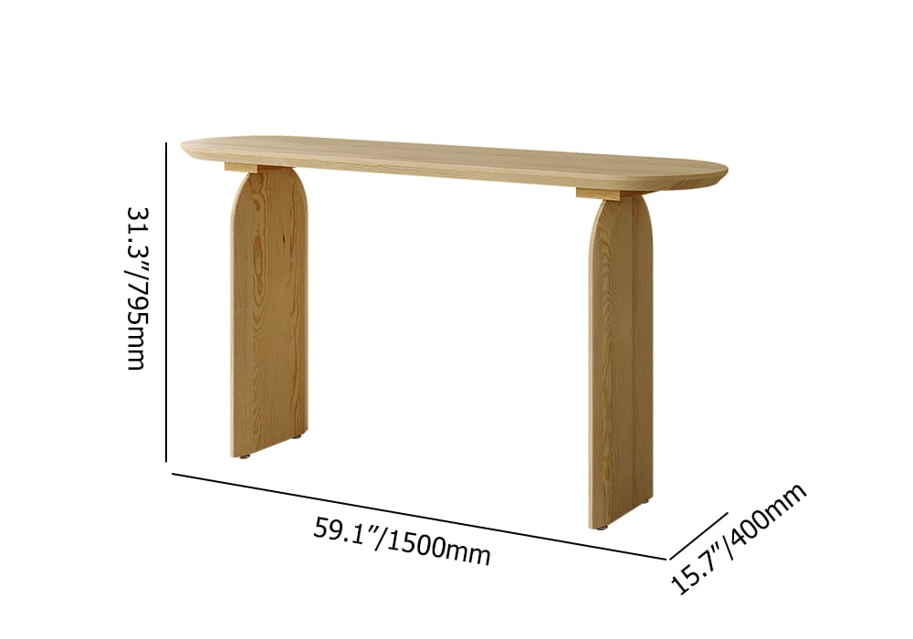 HMR - Tintica 59.1" Rustic Solid Wood Long Console Table Natural Entryway Table Pedestal Base