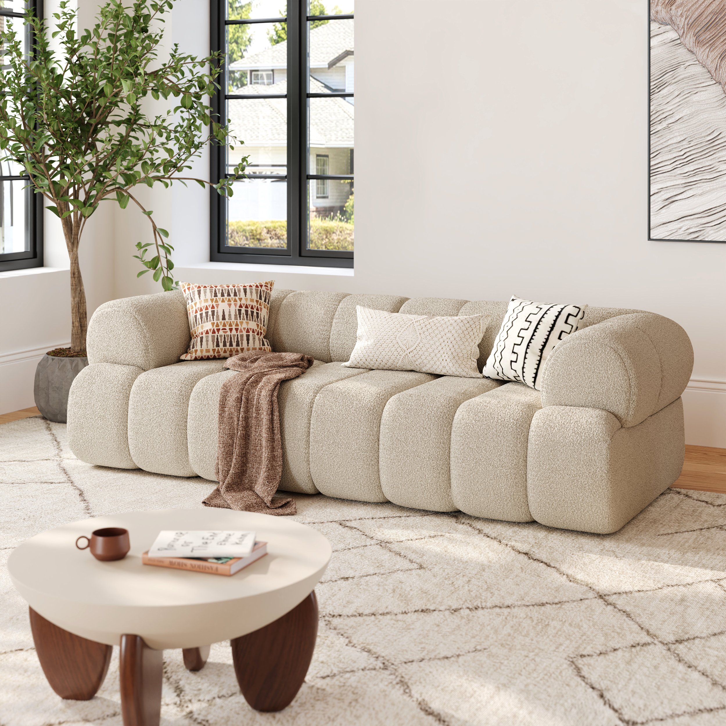 HMR - 83" 2-Seater Channel Boucle Loveseats Sofa