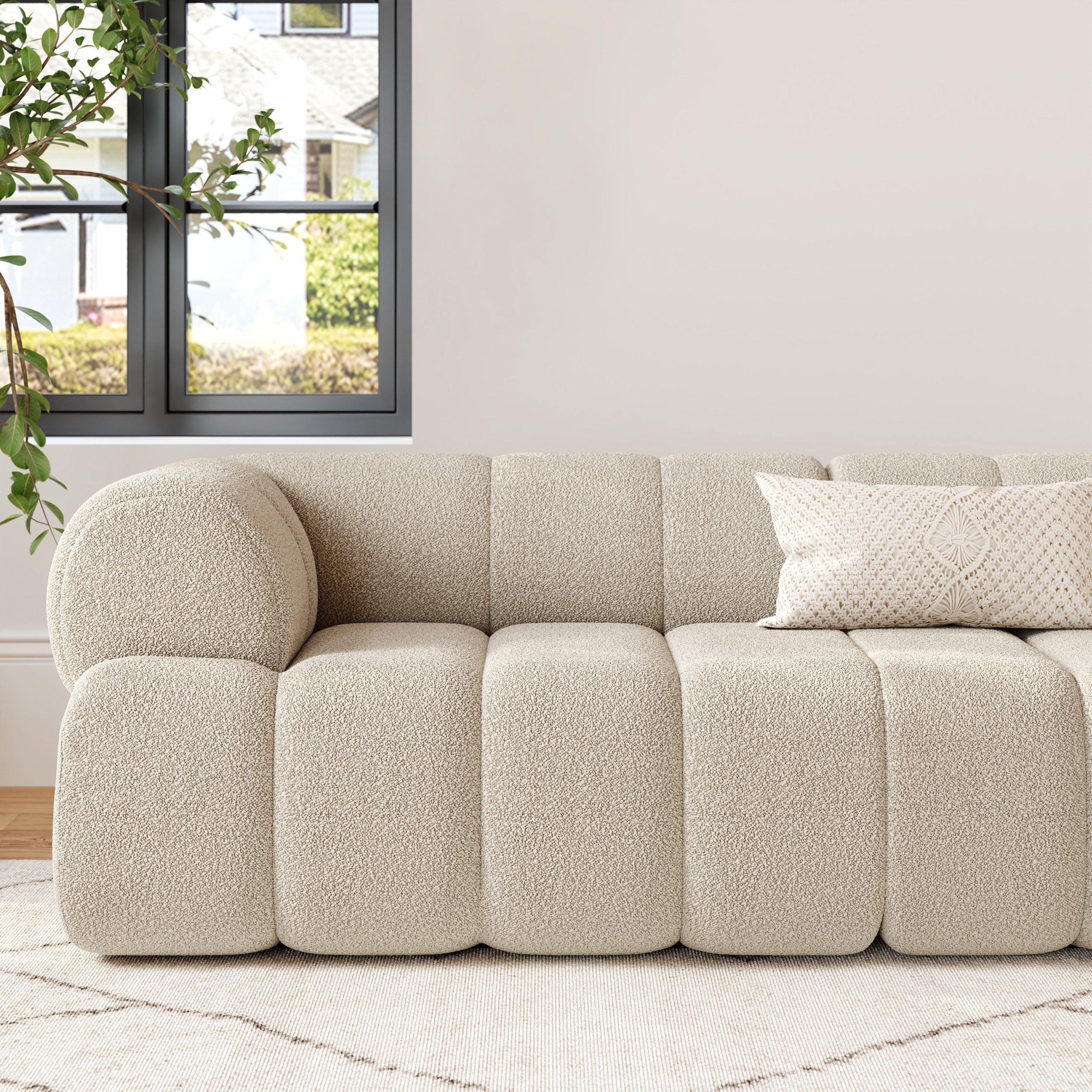 HMR - 83" 2-Seater Channel Boucle Loveseats Sofa