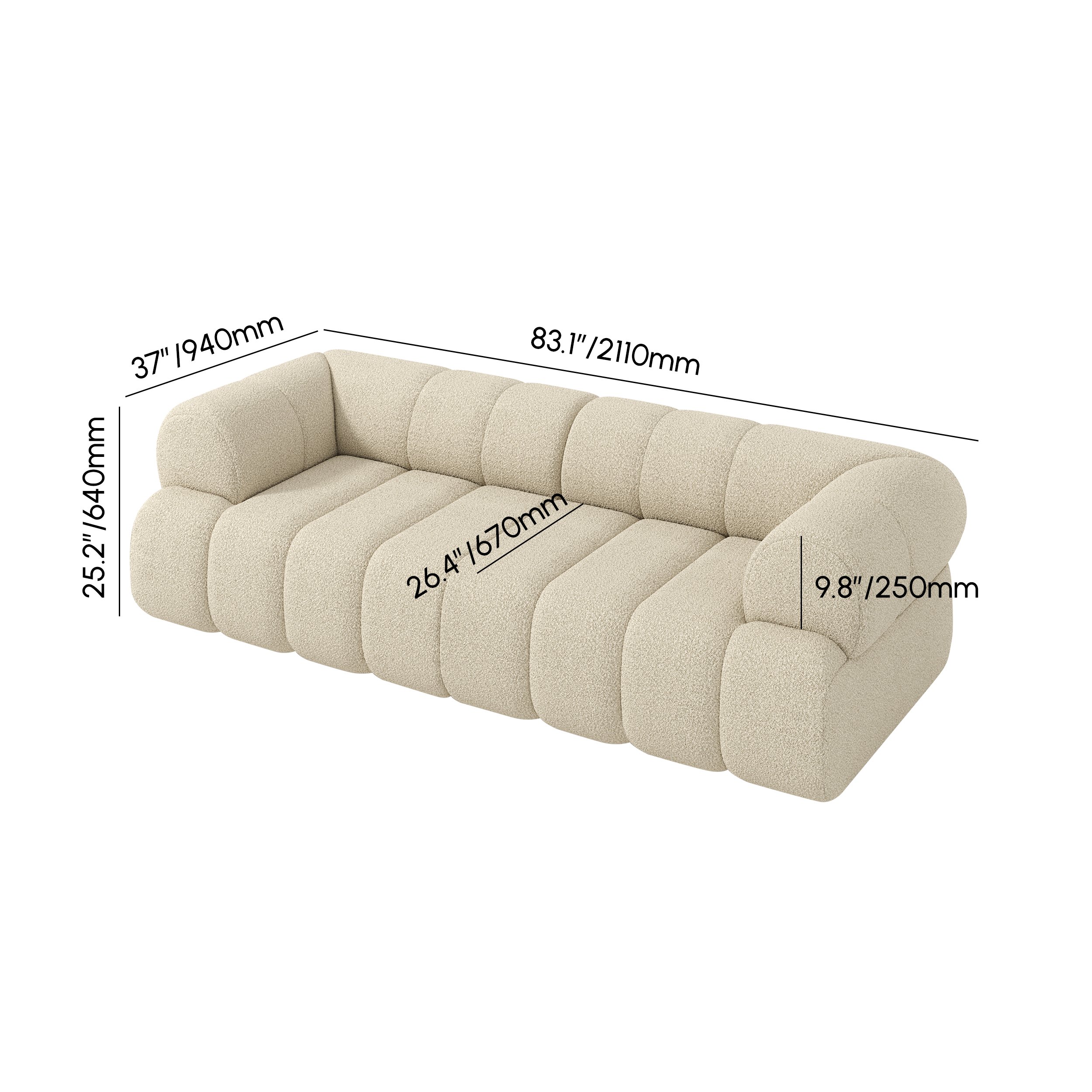 HMR - 83" 2-Seater Channel Boucle Loveseats Sofa