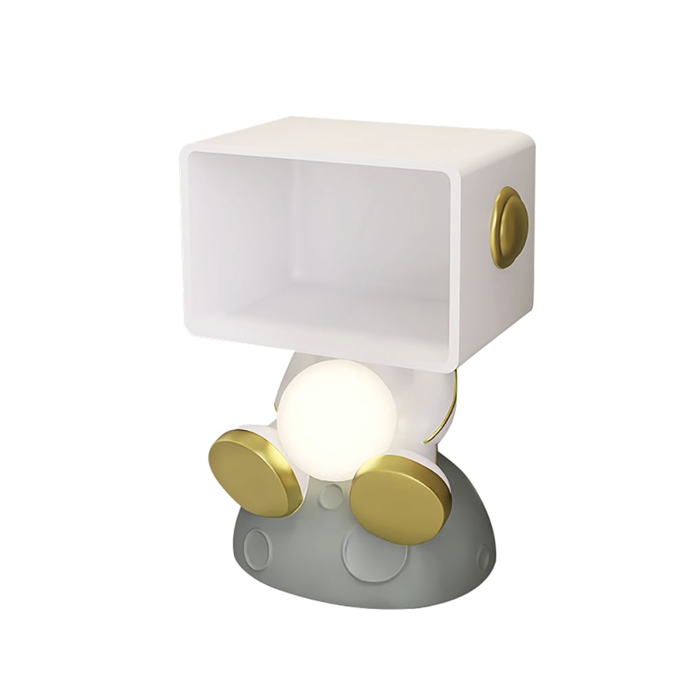 HMR - Modern White & Gold Bedroom Nightstand with Light & Open Storage