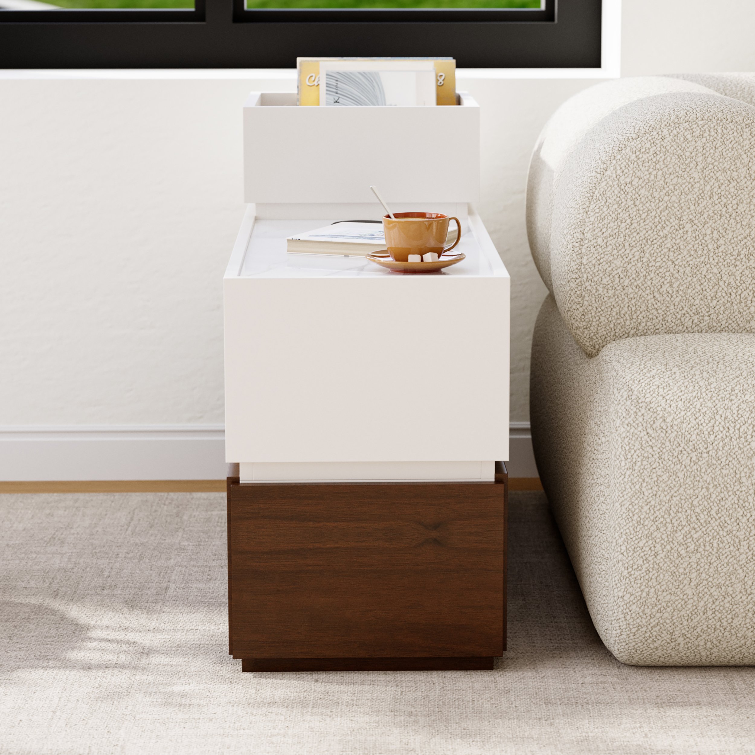 HMR - Sintered Stone Top Narrow Smart Side Table with Storage